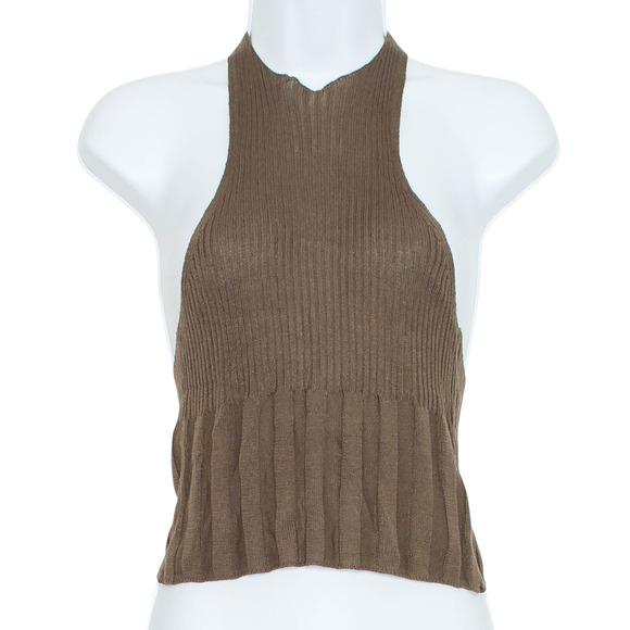 NWT Free People Cropped Tank Top Ribbed Racerback Y2K 90s Minimalist Brown Small - Picture 1 of 5